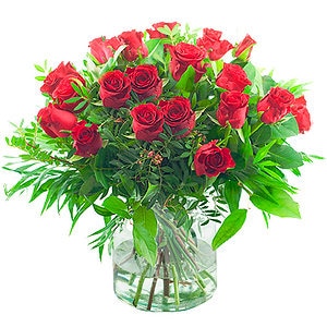 Bouquet red roses green Boeket rode rozen groen