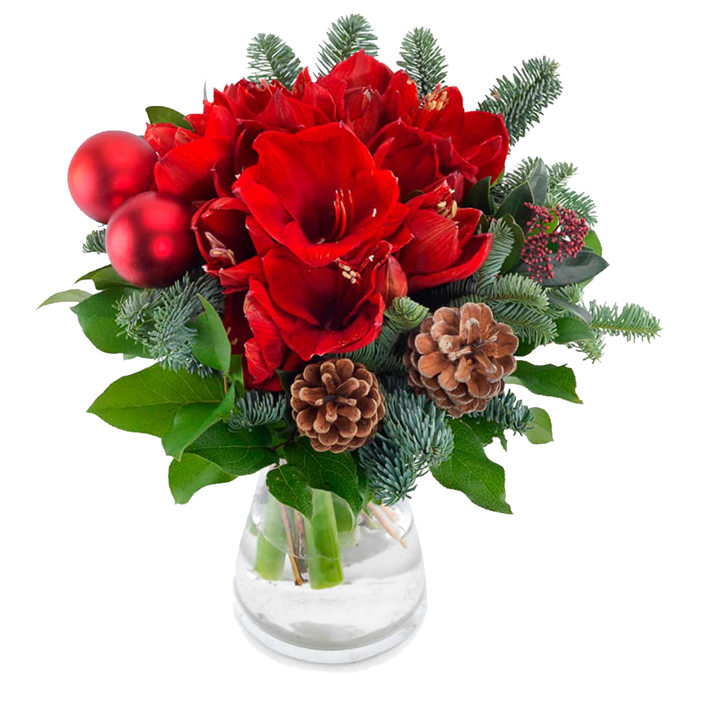 Kerstboeket witte / rode amaryllis en tulpen