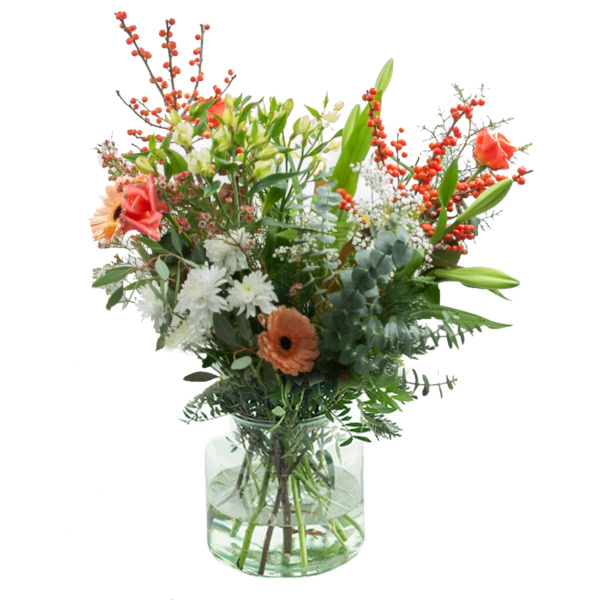 Winterboeket oranje en wit