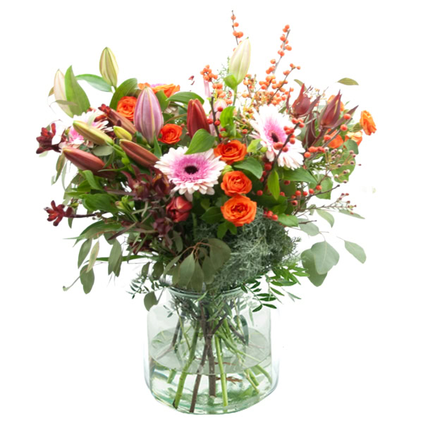 Vrolijke kerst. kerstboeket oranje roze rood